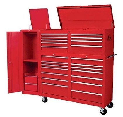 鉄製の道具収納 解決法 55 インチ 10 引き出し 黒い道具箱 輪と木のトップ