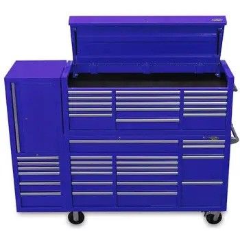 鉄製の道具収納 解決法 55 インチ 10 引き出し 黒い道具箱 輪と木のトップ