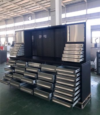 ワークショップの道具保管や重作業用引き出し用の機能的なステンレス鋼の作業台